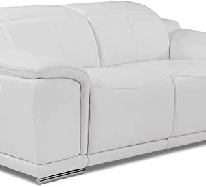 Blackjack Furniture Lorenzo Mid Century Modern Italian Leather Living Room Power Reclining, Loveseat, 72", White