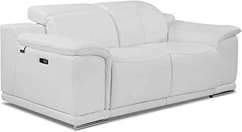 Blackjack Furniture Lorenzo Mid Century Modern Italian Leather Living Room Power Reclining, Loveseat, 72", White