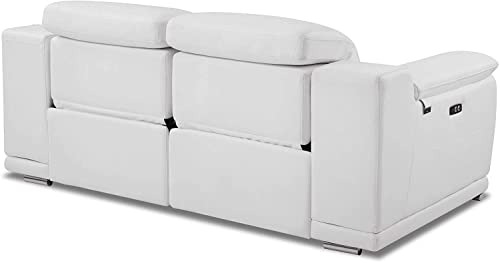 Blackjack Furniture Lorenzo Mid Century Modern Italian Leather Living Room Power Reclining, Loveseat, 72", White