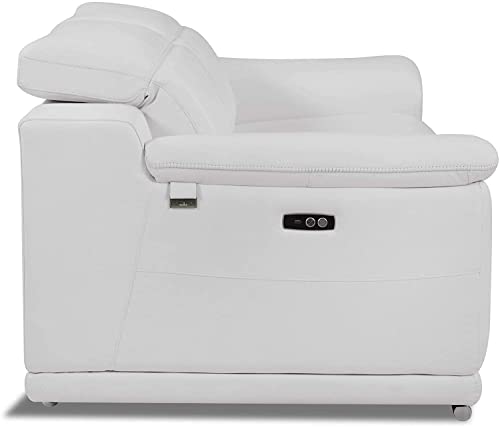 Blackjack Furniture Lorenzo Mid Century Modern Italian Leather Living Room Power Reclining, Loveseat, 72", White