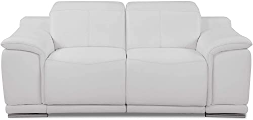 Blackjack Furniture Lorenzo Mid Century Modern Italian Leather Living Room Power Reclining, Loveseat, 72", White