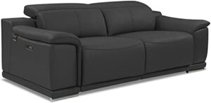 blackjack furniture lorenzo mid century modern italian leather living room power reclining, sofa, 86", dark gray