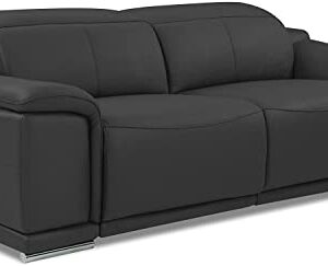 Blackjack Furniture Lorenzo Mid Century Modern Italian Leather Living Room Power Reclining, Sofa, 86", Dark Gray