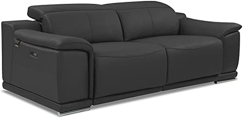 Blackjack Furniture Lorenzo Mid Century Modern Italian Leather Living Room Power Reclining, Sofa, 86", Dark Gray