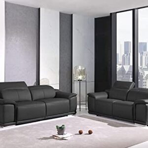 Blackjack Furniture Lorenzo Mid Century Modern Italian Leather Living Room Power Reclining, Sofa, 86", Dark Gray