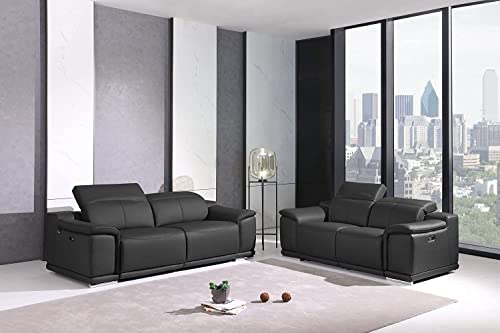 Blackjack Furniture Lorenzo Mid Century Modern Italian Leather Living Room Power Reclining, Sofa, 86", Dark Gray