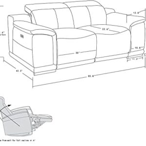 Blackjack Furniture Lorenzo Mid Century Modern Italian Leather Living Room Power Reclining, Sofa, 86", Dark Gray