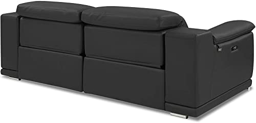 Blackjack Furniture Lorenzo Mid Century Modern Italian Leather Living Room Power Reclining, Sofa, 86", Dark Gray