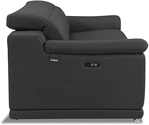 Blackjack Furniture Lorenzo Mid Century Modern Italian Leather Living Room Power Reclining, Sofa, 86", Dark Gray