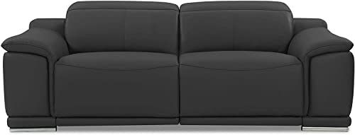 Blackjack Furniture Lorenzo Mid Century Modern Italian Leather Living Room Power Reclining, Sofa, 86", Dark Gray