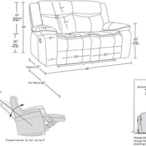 Blackjack Furniture Marsden Modern Leather Air Reclining Living Room Loveseat, Gray