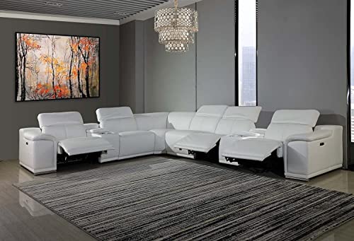 Blackjack Furniture Venice 8 Piece Sectional Sofa with 3-Power Recliners, Features Adjustable Headrest, Lumbar Support, USB and Wireless Charging Station, Extra Large Storage, 1 Console, White