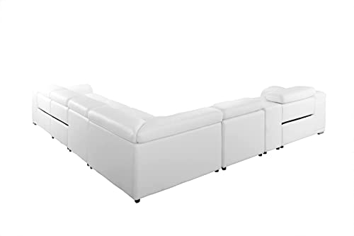 Blackjack Furniture Venice 8 Piece Sectional Sofa with 3-Power Recliners, Features Adjustable Headrest, Lumbar Support, USB and Wireless Charging Station, Extra Large Storage, 1 Console, White