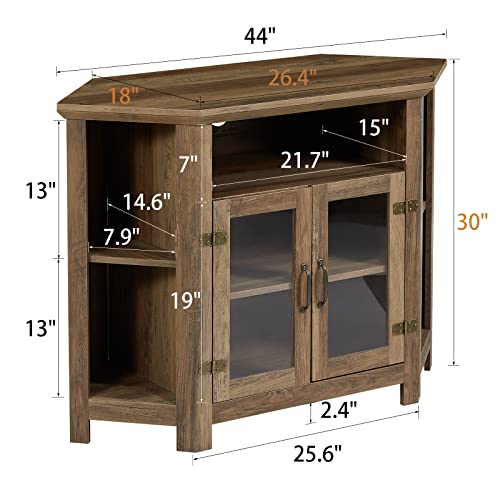 Amerlife Corner TV Stand for TV's up to 48", 44 Inch Modern Farmhouse Wood Entertainment Center, TV Console with Double Doors and Storage Cabinets for Living Room,Reclaimed Barnwood