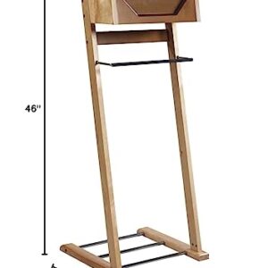 Proman Products Newport Suite Valet Stand VL37034 with Top Tray, Contour Hanger, Trouser Bar, and Shoe Rack, 18" W x 16" D x 46" H, Light Walnut