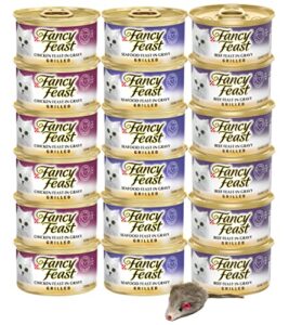 fancy feast gravy grilled wet cat food variety packs include chicken, seafood, & beef feast in gravy adult bundle collection gluten-free protein (pack of 18)