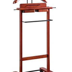 Proman Products Deluxe Suit Valet Stand VL36204 with Top Tray, Slide Out Tray, Contour Hanger, Trouser Bar, Tie & Belt Hooks and Shoe Rack, 17" W x 13" D x 41" H, Dark Cherry