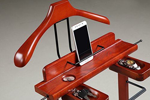 Proman Products Deluxe Suit Valet Stand VL36204 with Top Tray, Slide Out Tray, Contour Hanger, Trouser Bar, Tie & Belt Hooks and Shoe Rack, 17" W x 13" D x 41" H, Dark Cherry