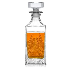 joyjolt gatsby glass whiskey decanter. 27 oz airtight liquor dispenser. liquor decanter with stopper. art deco bottle for whisky, bourbon, scotch, brandy, cognac, rum and bar cart accessories