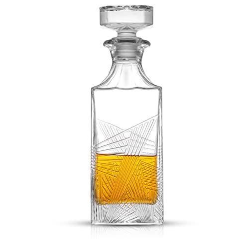 JoyJolt Gatsby Glass Whiskey Decanter. 27 oz Airtight Liquor Dispenser. Liquor Decanter with Stopper. Art Deco Bottle for Whisky, Bourbon, Scotch, Brandy, Cognac, Rum and Bar Cart Accessories