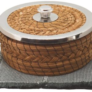 MEXTEQUIL - Authentic Mexican Tortilla Warmer Basket - Pine Needle Handwoven with Handloomed Cloth (Small Metal Rim w cloth)