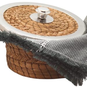 MEXTEQUIL - Authentic Mexican Tortilla Warmer Basket - Pine Needle Handwoven with Handloomed Cloth (Small Metal Rim w cloth)