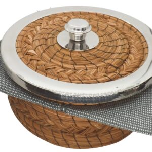 MEXTEQUIL - Authentic Mexican Tortilla Warmer Basket - Pine Needle Handwoven with Handloomed Cloth (Small Metal Rim w cloth)