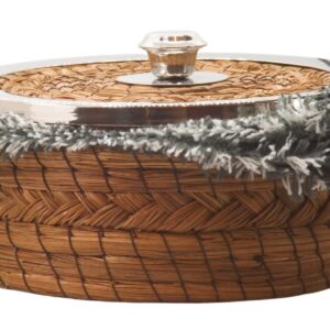 MEXTEQUIL - Authentic Mexican Tortilla Warmer Basket - Pine Needle Handwoven with Handloomed Cloth (Small Metal Rim w cloth)