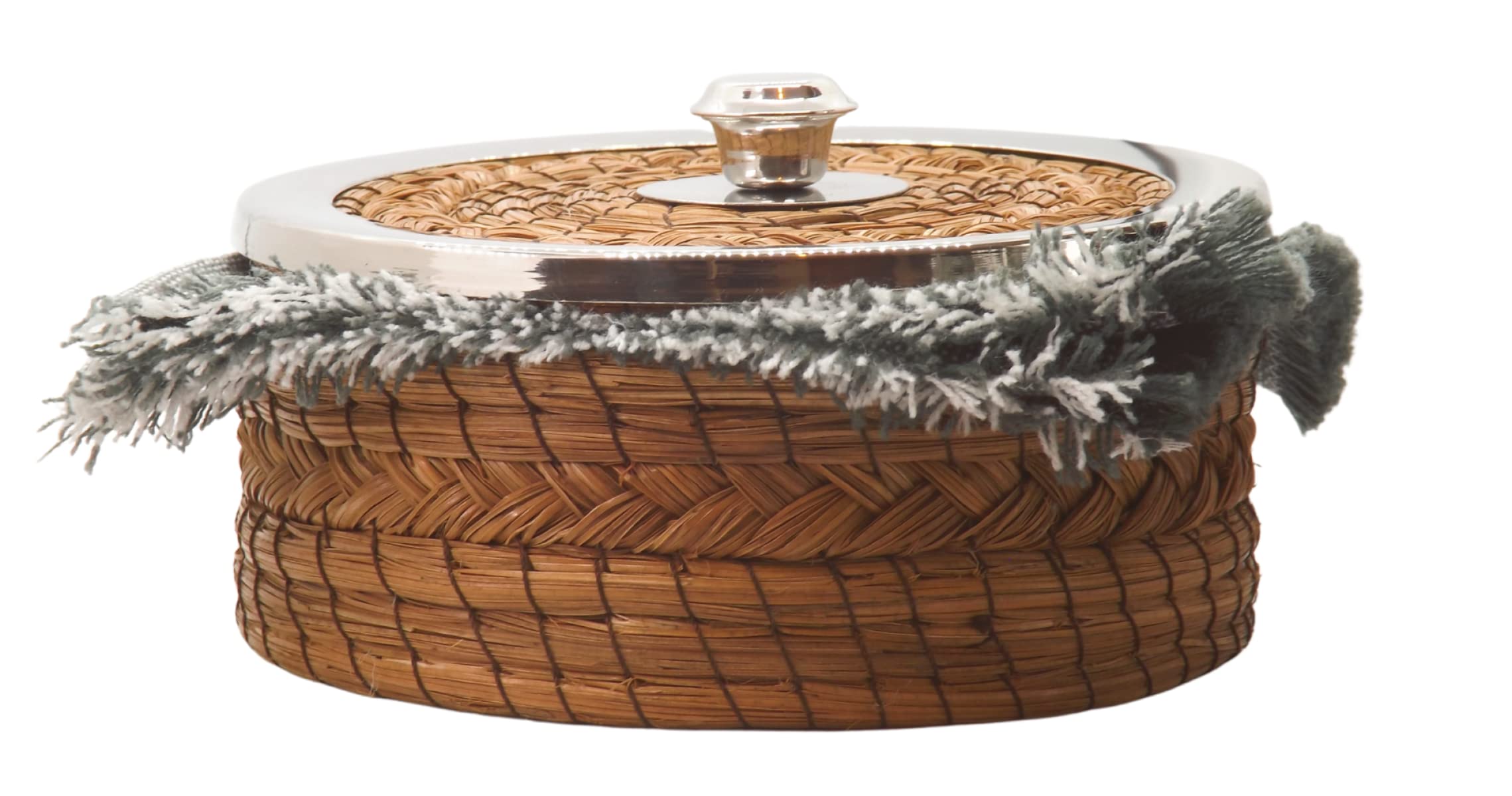 MEXTEQUIL - Authentic Mexican Tortilla Warmer Basket - Pine Needle Handwoven with Handloomed Cloth (Small Metal Rim w cloth)