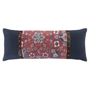 hiend accents melinda decorative throw lumbar pillow, floral medallion, rustic western style, 14" x 36", navy, red