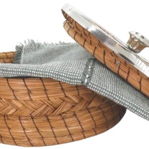 MEXTEQUIL - Authentic Mexican Tortilla Warmer Basket - Pine Needle Handwoven with Handloomed Cloth (Small Metal Rim w cloth)