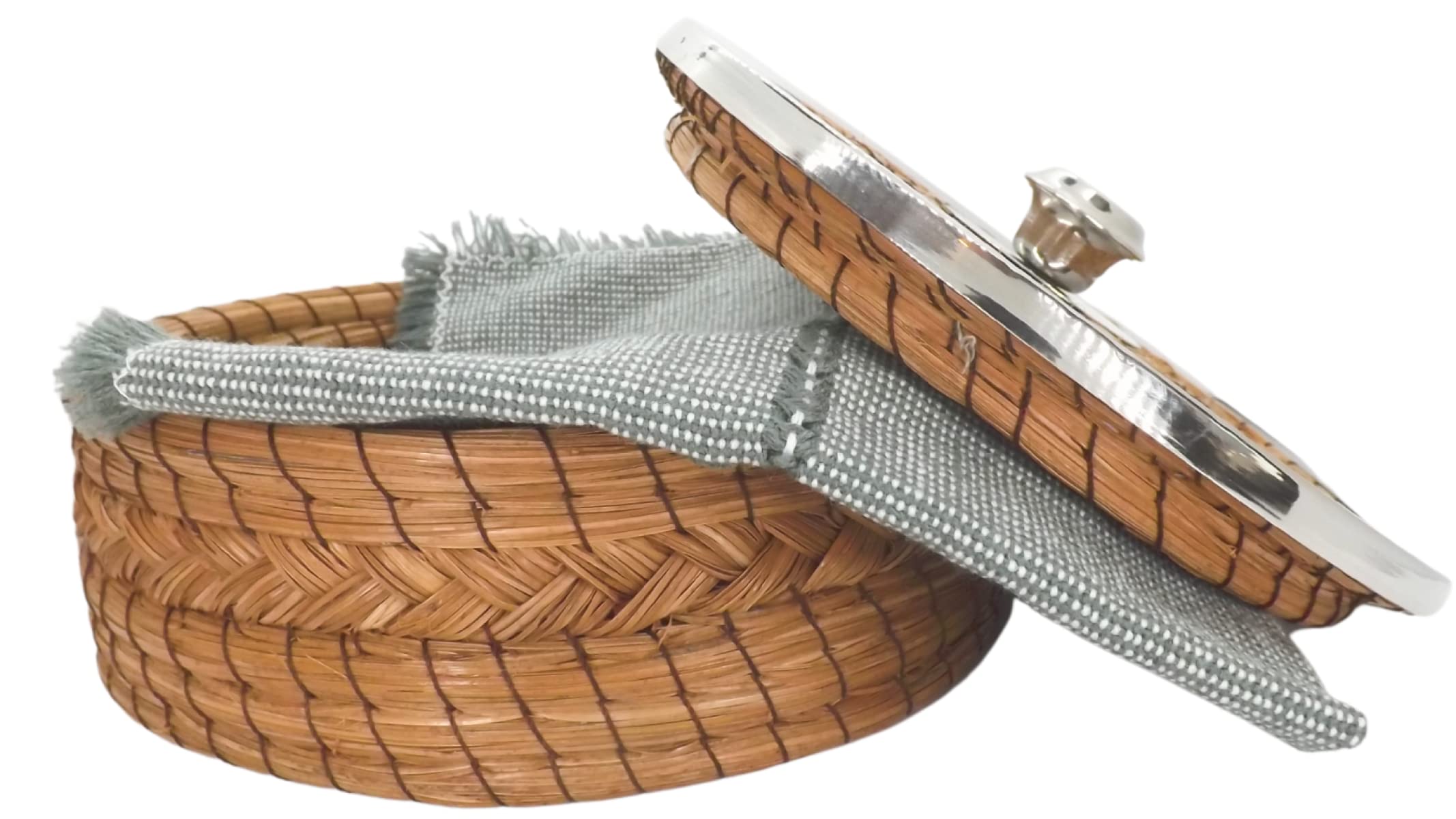 MEXTEQUIL - Authentic Mexican Tortilla Warmer Basket - Pine Needle Handwoven with Handloomed Cloth (Small Metal Rim w cloth)