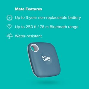 Tile Mate (2022) 1-Pack, Canyon Blue. Bluetooth Tracker, Keys Finder and Item Locator; Up to 250 ft. Range. Up to 3 Year Battery. Water-Resistant. Phone Finder. iOS and Android Compatible