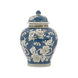galt international blue and white flower chinoiserie ginger jar 12" w/lid ginger jar, tea storage decorative home decor jar