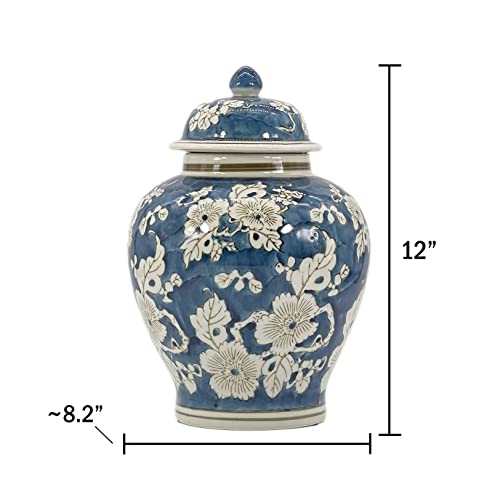 Galt International Blue and White Flower Chinoiserie Ginger Jar 12" w/Lid Ginger Jar, Tea Storage Decorative Home Decor Jar