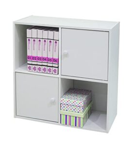 kb designs - 2 door, 2 open cube storage organizer bookcase, white
