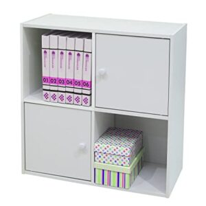 KB Designs - 2 Door, 2 Open Cube Storage Organizer Bookcase, White