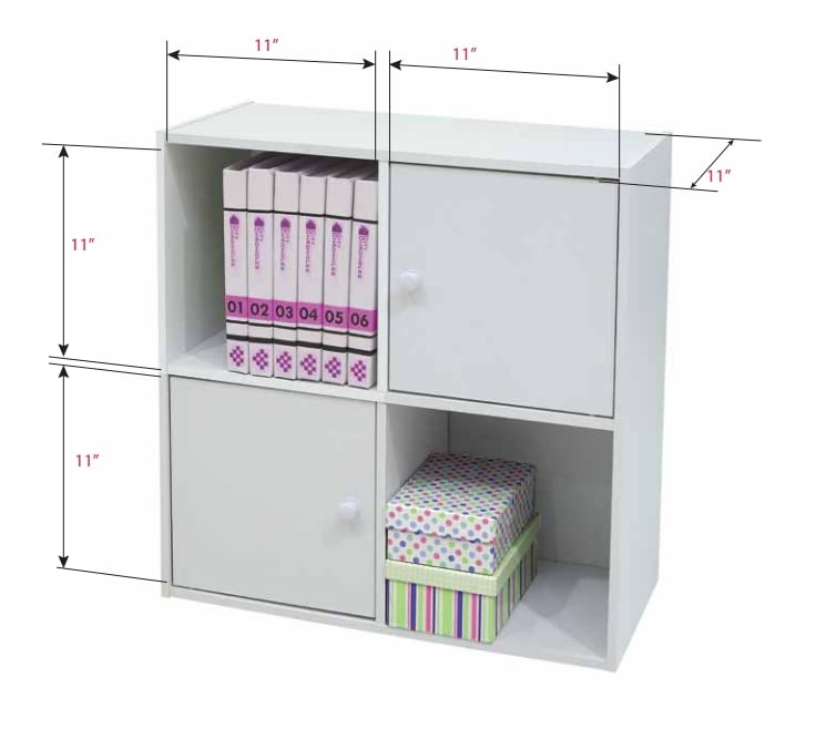 KB Designs - 2 Door, 2 Open Cube Storage Organizer Bookcase, White
