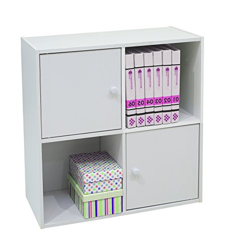 KB Designs - 2 Door, 2 Open Cube Storage Organizer Bookcase, White