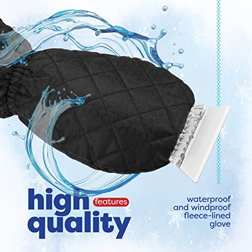 SCRUBIT Ice Scraper with Glove - Car Windshield Scraper for Ice and Snow w/Fleece Mitt - Quickly Scrape and Remove Snow While Staying Warm - Waterproof & Windproof - Car Scraper Snow Brush (Black)