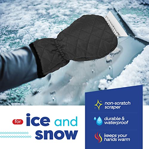 SCRUBIT Ice Scraper with Glove - Car Windshield Scraper for Ice and Snow w/Fleece Mitt - Quickly Scrape and Remove Snow While Staying Warm - Waterproof & Windproof - Car Scraper Snow Brush (Black)