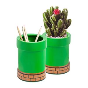 paladone super mario warp pipe flower pot and pen holder, ceramic planter or pen organizer, officially licensed nintendo, 15 cm