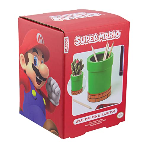 Paladone Super Mario Warp Pipe Flower Pot and Pen Holder, Ceramic Planter or Pen Organizer, Officially Licensed Nintendo, 15 cm