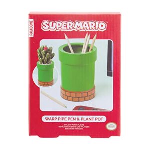 Paladone Super Mario Warp Pipe Flower Pot and Pen Holder, Ceramic Planter or Pen Organizer, Officially Licensed Nintendo, 15 cm
