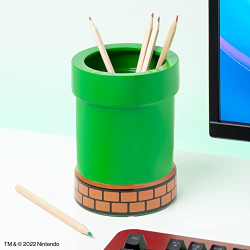 Paladone Super Mario Warp Pipe Flower Pot and Pen Holder, Ceramic Planter or Pen Organizer, Officially Licensed Nintendo, 15 cm