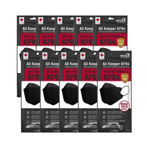 [10 pack] black all keeper kf94 face safety masks 4-layers filter protection