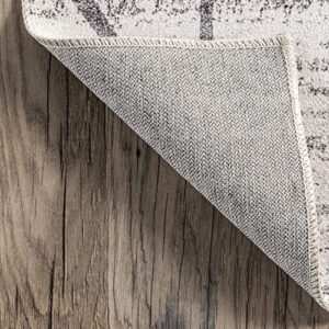 nuLOOM Lanette Abstract Leaves Machine Washable Ultra Thin Area Rug, 4' x 6', Light Grey