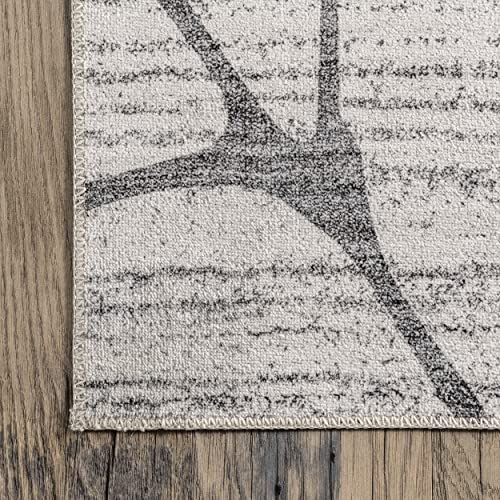 nuLOOM Lanette Abstract Leaves Machine Washable Ultra Thin Area Rug, 4' x 6', Light Grey