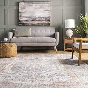 nuLOOM Jacquie Machine Washable Vintage Floral Ultra Thin Area Rug, 9' x 12', Grey