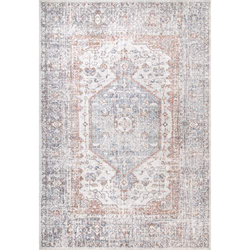 nuLOOM Jacquie Machine Washable Vintage Floral Ultra Thin Area Rug, 9' x 12', Grey